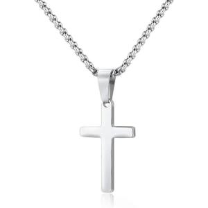M MOOHAM Cross Necklace for Men – Stainless Steel Silver Gold Black Plain Cross Pendant Necklace Simple Jewelry Gifts, 16-24 Inches Chain(Silver: Cross Pendant 1″*0.6″)