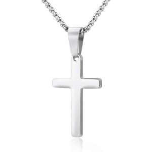 M MOOHAM Cross Necklace for Men – Stainless Steel Silver Gold Black Plain Cross Pendant Necklace Simple Jewelry Gifts, 16-24 Inches Chain(Silver: Cross Pendant 1.2″*0.7″)