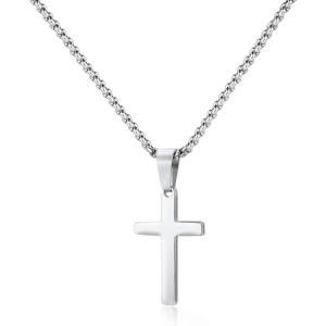 M MOOHAM Cross Necklace for Men – Stainless Steel Silver Gold Black Plain Cross Pendant Necklace Simple Jewelry Gifts, 16-24 Inches Chain(Silver: Cross Pendant 0.8″*0.4″)