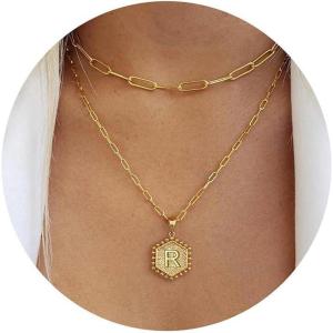 M MOOHAM Dainty Gold Necklace for Women – 18K Gold Plated Initial Necklaces for Women Trendy | Personalized Cute Initial Necklace | Layered Gold Jewelry for Women(Gold)