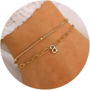M MOOHAM Gold Initial Bracelet for Women – Dainty Layered Personalized Bracelet Gold Jewelry Birthday Gifts for Women