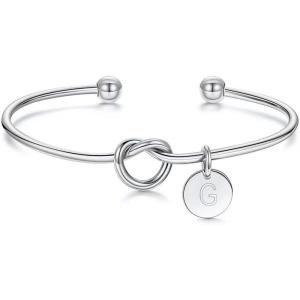 M MOOHAM Gold Initial Bracelets Gifts for Women Teen Girls – Dainty Tie the Knot Letter A-Z Initial Bracelet for Women Gold Cuff Bracelet for Womens Jewelry Personalized Bridesmaid Proposal Gifts(G – Silver)