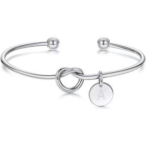M MOOHAM Gold Initial Bracelets Gifts for Women Teen Girls – Dainty Tie the Knot Letter A-Z Initial Bracelet for Women Gold Cuff Bracelet for Womens Jewelry Personalized Bridesmaid Proposal Gifts(A – Silver)