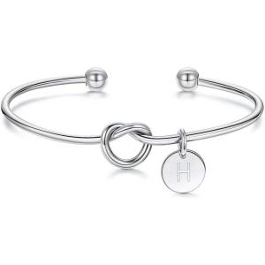 M MOOHAM Gold Initial Bracelets Gifts for Women Teen Girls – Dainty Tie the Knot Letter A-Z Initial Bracelet for Women Gold Cuff Bracelet for Womens Jewelry Personalized Bridesmaid Proposal Gifts(H – Silver)