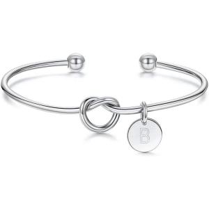 M MOOHAM Gold Initial Bracelets Gifts for Women Teen Girls – Dainty Tie the Knot Letter A-Z Initial Bracelet for Women Gold Cuff Bracelet for Womens Jewelry Personalized Bridesmaid Proposal Gifts(B – Silver)