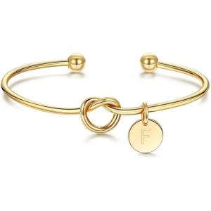 M MOOHAM Gold Initial Bracelets Gifts for Women Teen Girls – Dainty Tie the Knot Letter A-Z Initial Bracelet for Women Gold Cuff Bracelet for Womens Jewelry Personalized Bridesmaid Proposal Gifts(F – Gold)