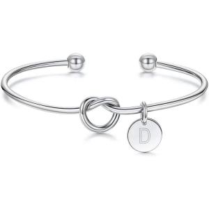 M MOOHAM Gold Initial Bracelets Gifts for Women Teen Girls – Dainty Tie the Knot Letter A-Z Initial Bracelet for Women Gold Cuff Bracelet for Womens Jewelry Personalized Bridesmaid Proposal Gifts(D – Silver)