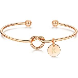 M MOOHAM Gold Initial Bracelets Gifts for Women Teen Girls – Dainty Tie the Knot Letter A-Z Initial Bracelet for Women Gold Cuff Bracelet for Womens Jewelry Personalized Bridesmaid Proposal Gifts(K – Rose Gold)