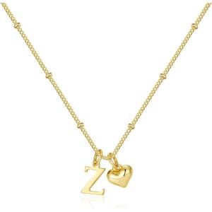 M MOOHAM Heart Initial Necklace for Women Girls – 14K Gold Plated Letter A-Z Pendant Necklace Dainty Heart Necklaces Tiny Initial Necklaces Birthday Gifts for Women Jewelry(Z)