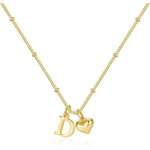 M MOOHAM Heart Initial Necklace for Women Girls – 14K Gold Plated Letter A-Z Pendant Necklace Dainty Heart Necklaces Tiny Initial Necklaces Birthday Gifts for Women Jewelry(D)
