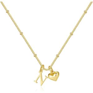 M MOOHAM Heart Initial Necklace for Women Girls – 14K Gold Plated Letter A-Z Pendant Necklace Dainty Heart Necklaces Tiny Initial Necklaces Birthday Gifts for Women Jewelry(N)