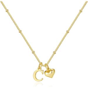 M MOOHAM Heart Initial Necklace for Women Girls – 14K Gold Plated Letter A-Z Pendant Necklace Dainty Heart Necklaces Tiny Initial Necklaces Birthday Gifts for Women Jewelry(C)