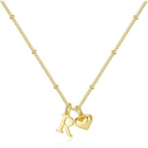 M MOOHAM Heart Initial Necklace for Women Girls – 14K Gold Plated Letter A-Z Pendant Necklace Dainty Heart Necklaces Tiny Initial Necklaces Birthday Gifts for Women Jewelry(R)