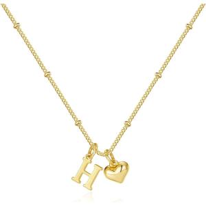 M MOOHAM Heart Initial Necklace for Women Girls – 14K Gold Plated Letter A-Z Pendant Necklace Dainty Heart Necklaces Tiny Initial Necklaces Birthday Gifts for Women Jewelry(H)