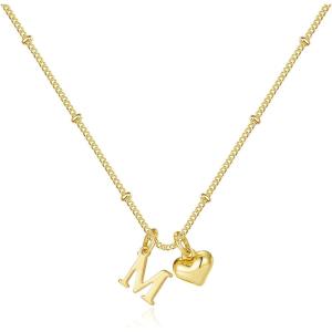 M MOOHAM Heart Initial Necklace for Women Girls – 14K Gold Plated Letter A-Z Pendant Necklace Dainty Heart Necklaces Tiny Initial Necklaces Birthday Gifts for Women Jewelry(M)