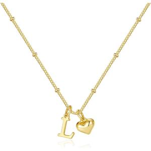 M MOOHAM Heart Initial Necklace for Women Girls – 14K Gold Plated Letter A-Z Pendant Necklace Dainty Heart Necklaces Tiny Initial Necklaces Birthday Gifts for Women Jewelry(L)
