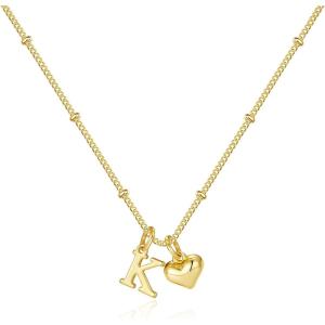 M MOOHAM Heart Initial Necklace for Women Girls – 14K Gold Plated Letter A-Z Pendant Necklace Dainty Heart Necklaces Tiny Initial Necklaces Birthday Gifts for Women Jewelry(K)
