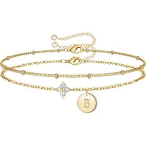 M MOOHAM Initial Bracelets for Women Gifts – Dainty Four Leaf Clover Bracelet for Women Trendy Personalized Initial Bracelet for Teen Girls Jewelry Gifts(B)