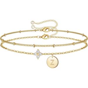 M MOOHAM Initial Bracelets for Women Gifts – Dainty Four Leaf Clover Bracelet for Women Trendy Personalized Initial Bracelet for Teen Girls Jewelry Gifts(Z)