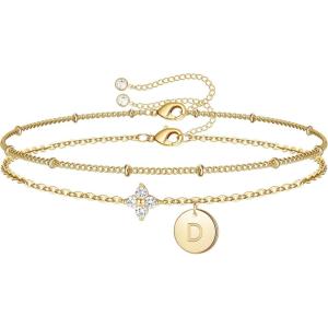 M MOOHAM Initial Bracelets for Women Gifts – Dainty Four Leaf Clover Bracelet for Women Trendy Personalized Initial Bracelet for Teen Girls Jewelry Gifts(D)