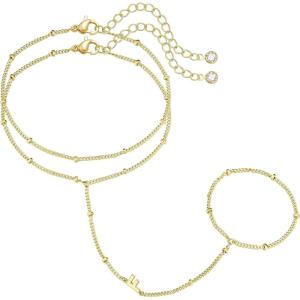 M MOOHAM Initial Hand Chain for Women – Dainty Gold Ring Bracelet Hand Chain for Women Trendy, Letter A-Z Initial Link Charm Bracelets Personalized Gold Jewelry Gifts(F)