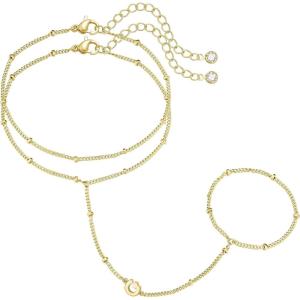 M MOOHAM Initial Hand Chain for Women – Dainty Gold Ring Bracelet Hand Chain for Women Trendy, Letter A-Z Initial Link Charm Bracelets Personalized Gold Jewelry Gifts(G)