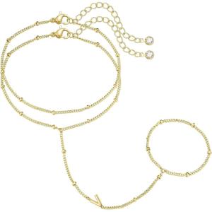 M MOOHAM Initial Hand Chain for Women – Dainty Gold Ring Bracelet Hand Chain for Women Trendy, Letter A-Z Initial Link Charm Bracelets Personalized Gold Jewelry Gifts(V)