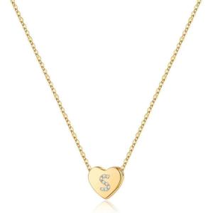 M MOOHAM Initial Heart Necklace for Girls Women, Dainty Cubic Zirconia Initial Heart Pendant Necklace for Women Girls Jewelry Gifts(Gold)