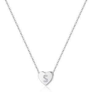M MOOHAM Initial Heart Necklace for Girls Women, Dainty Cubic Zirconia Initial Heart Pendant Necklace for Women Girls Jewelry Gifts(Silver)