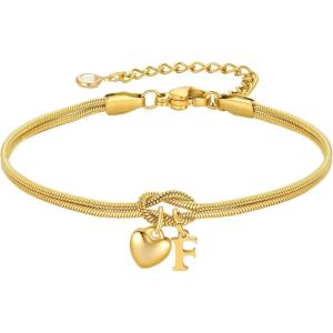 M MOOHAM Initial Knot Bracelets for Women – 18K Gold Plated Initial Knot Bracelets for Women Teen Girls, Trendy Letter A-Z Love Charm Bracelet Dainty Jewelry Womens Bridesmaid Birthday Gifts(F)