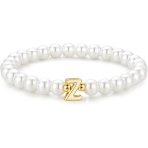 M MOOHAM Pearl Initial Bracelet for Women – Dainty Beaded Charm Bracelets for Women Trendy Charm Letter A-Z Personalized Pearl Jewelry Gifts(Z)