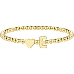 M MOOHAM Stocking Stuffers for Teen Girls Women – Dainty Gold Initial Beaded Bracelets for Women Trendy, Charm Letter A-Z Personalized Bracelet Jewelry Kids Christmas Gifts(E)