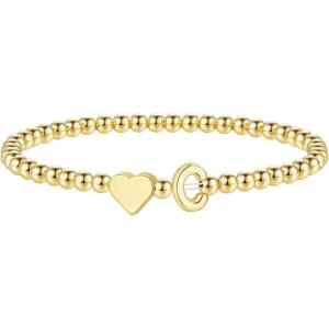 M MOOHAM Stocking Stuffers for Teen Girls Women – Dainty Gold Initial Beaded Bracelets for Women Trendy, Charm Letter A-Z Personalized Bracelet Jewelry Kids Christmas Gifts(C)