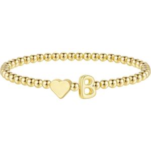 M MOOHAM Stocking Stuffers for Teen Girls Women – Dainty Gold Initial Beaded Bracelets for Women Trendy, Charm Letter A-Z Personalized Bracelet Jewelry Kids Christmas Gifts(B)