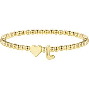 M MOOHAM Stocking Stuffers for Teen Girls Women – Dainty Gold Initial Beaded Bracelets for Women Trendy, Charm Letter A-Z Personalized Bracelet Jewelry Kids Christmas Gifts(L)