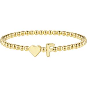 M MOOHAM Stocking Stuffers for Teen Girls Women – Dainty Gold Initial Beaded Bracelets for Women Trendy, Charm Letter A-Z Personalized Bracelet Jewelry Kids Christmas Gifts(F)