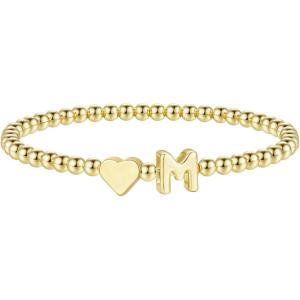 M MOOHAM Stocking Stuffers for Teen Girls Women – Dainty Gold Initial Beaded Bracelets for Women Trendy, Charm Letter A-Z Personalized Bracelet Jewelry Kids Christmas Gifts(M)