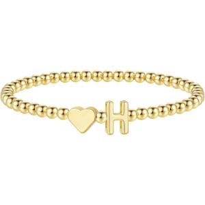 M MOOHAM Stocking Stuffers for Teen Girls Women – Dainty Gold Initial Beaded Bracelets for Women Trendy, Charm Letter A-Z Personalized Bracelet Jewelry Kids Christmas Gifts(H)