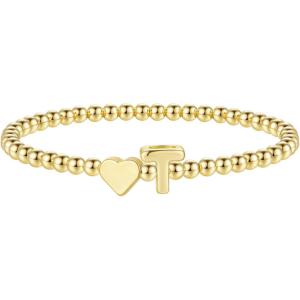 M MOOHAM Stocking Stuffers for Teen Girls Women – Dainty Gold Initial Beaded Bracelets for Women Trendy, Charm Letter A-Z Personalized Bracelet Jewelry Kids Christmas Gifts(T)