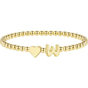 M MOOHAM Stocking Stuffers for Teen Girls Women – Dainty Gold Initial Beaded Bracelets for Women Trendy, Charm Letter A-Z Personalized Bracelet Jewelry Kids Christmas Gifts(W)