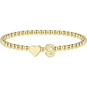 M MOOHAM Stocking Stuffers for Teen Girls Women – Dainty Gold Initial Beaded Bracelets for Women Trendy, Charm Letter A-Z Personalized Bracelet Jewelry Kids Christmas Gifts(S)