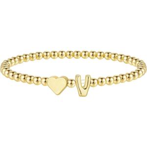 M MOOHAM Stocking Stuffers for Teen Girls Women – Dainty Gold Initial Beaded Bracelets for Women Trendy, Charm Letter A-Z Personalized Bracelet Jewelry Kids Christmas Gifts(V)