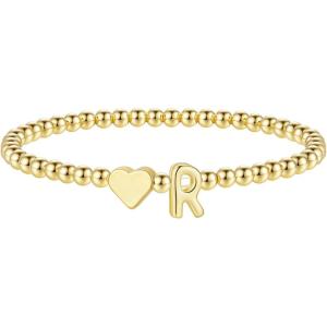 M MOOHAM Stocking Stuffers for Teen Girls Women – Dainty Gold Initial Beaded Bracelets for Women Trendy, Charm Letter A-Z Personalized Bracelet Jewelry Kids Christmas Gifts(R)