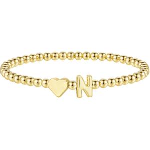 M MOOHAM Stocking Stuffers for Teen Girls Women – Dainty Gold Initial Beaded Bracelets for Women Trendy, Charm Letter A-Z Personalized Bracelet Jewelry Kids Christmas Gifts(N)