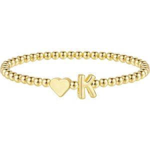 M MOOHAM Stocking Stuffers for Teen Girls Women – Dainty Gold Initial Beaded Bracelets for Women Trendy, Charm Letter A-Z Personalized Bracelet Jewelry Kids Christmas Gifts(K)