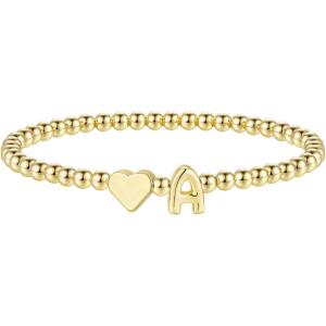 M MOOHAM Stocking Stuffers for Teen Girls Women – Dainty Gold Initial Beaded Bracelets for Women Trendy, Charm Letter A-Z Personalized Bracelet Jewelry Kids Christmas Gifts(A)