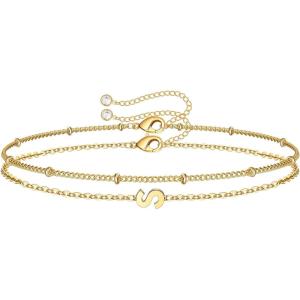 M MOOHAM Stocking Stuffers for Women Girls – Layered Initial Bracelet Letter A-Z Charm, Dainty 14K Gold Plated Initial Bracelets for Women Birthday Personalized Gifts Trendy Jewelry(Gold)