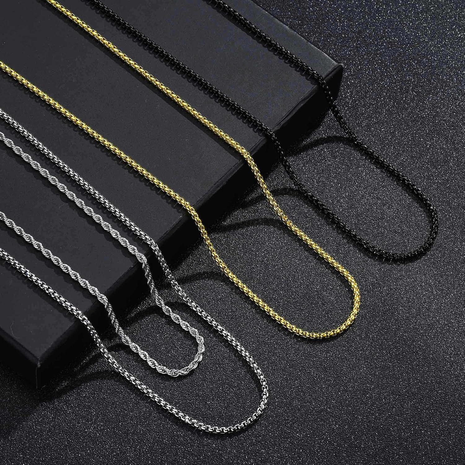 imageM MOOHAM Gold Chain for Men Boys Twist Chains for Men Necklaces Layered Gold Chain for Men Stainless Steel Necklace for Mens Chain Square Rolo Chains for Men Gifts