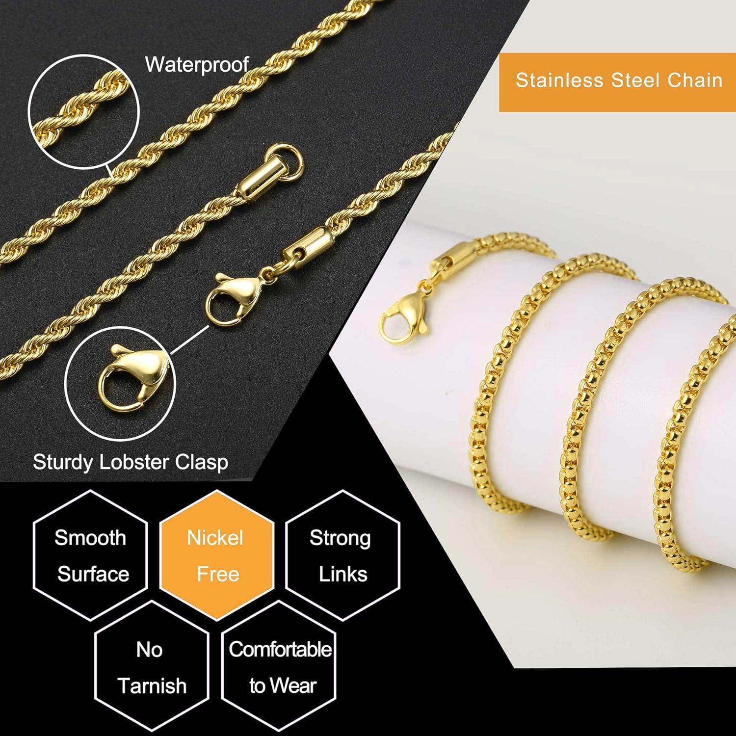 imageM MOOHAM Gold Chain for Men Boys Twist Chains for Men Necklaces Layered Gold Chain for Men Stainless Steel Necklace for Mens Chain Square Rolo Chains for Men Gifts
