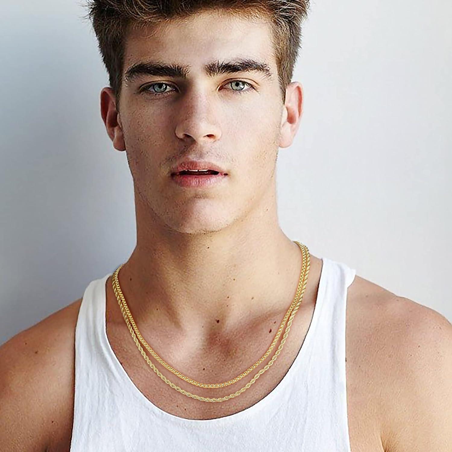 imageM MOOHAM Gold Chain for Men Boys Twist Chains for Men Necklaces Layered Gold Chain for Men Stainless Steel Necklace for Mens Chain Square Rolo Chains for Men Gifts
